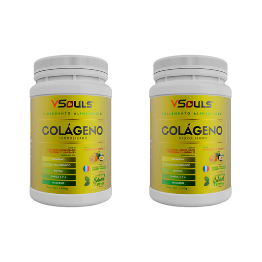 Colágeno Hidrolizado Vsouls ® Sabor Naranja 2 Botes 1.2 Kg